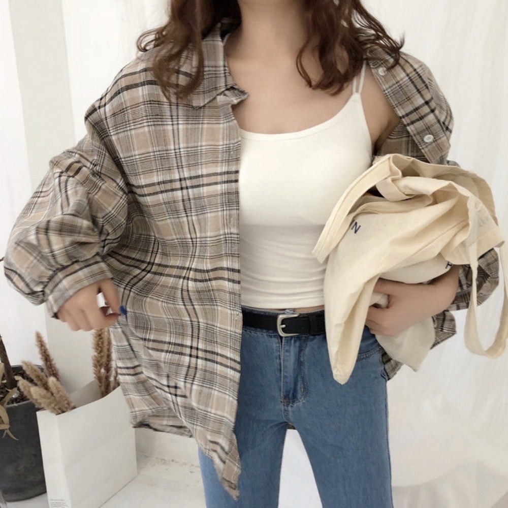 Khaki Plaid Shirt - One Size